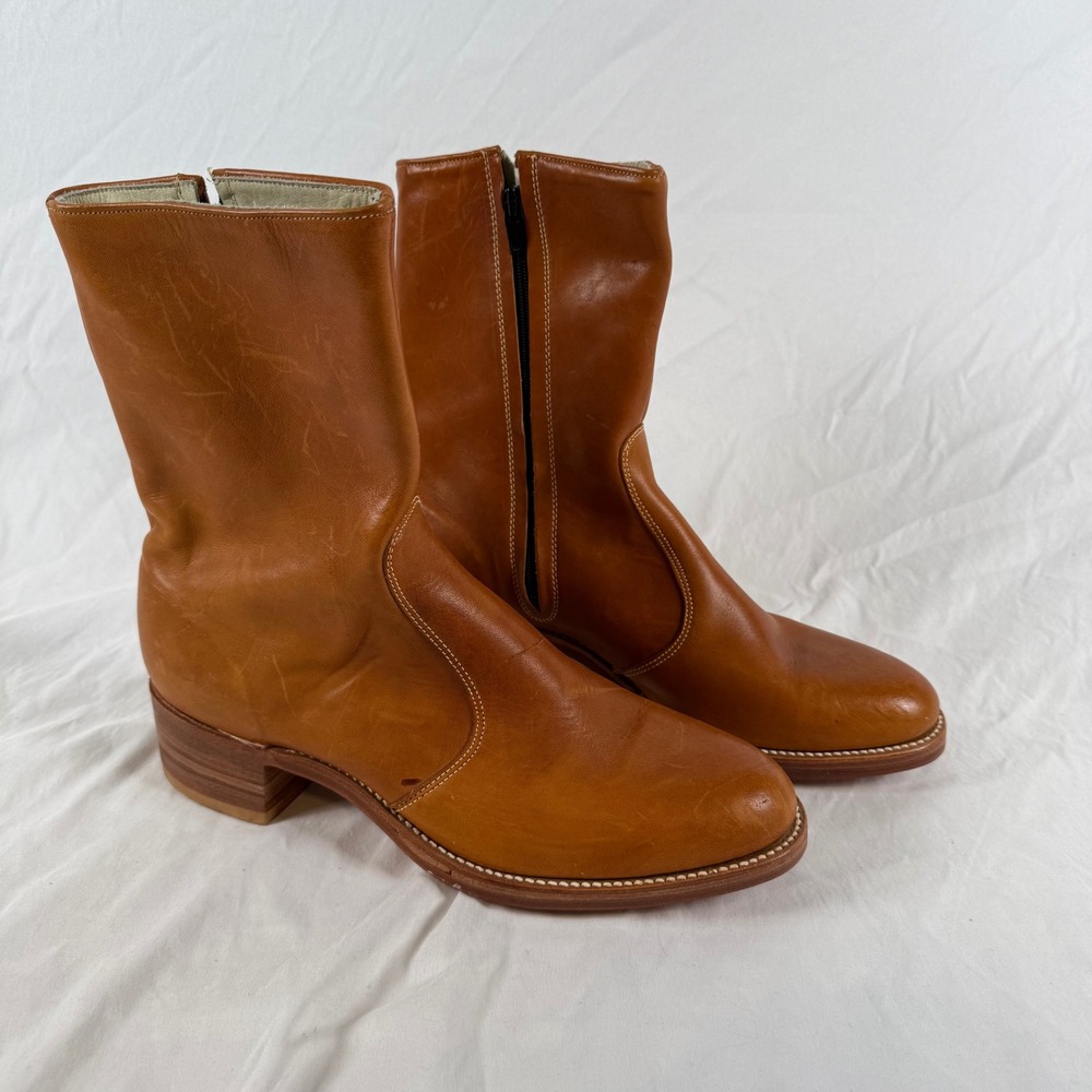 Vintage Dingo Mens Tan Brown Leather Side Zip Western Boots 10 D Made in USA